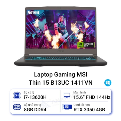 Laptop MSI THIN 15 B13UC-1411VN core i7-13620H/ 8GB/ 512GB SSD/ RTX3050 4GB/ 15.6